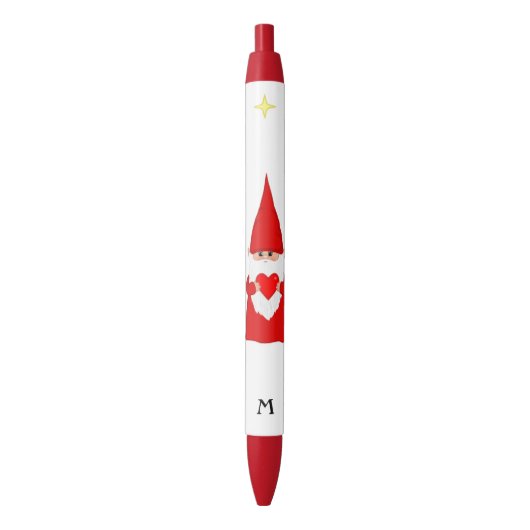 Cute Gnome Holding a Heart & Monogram Zwarte Inkt Pen (Voorkant Verticaal)
