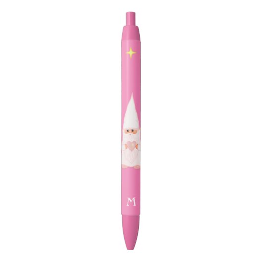 Cute Gnome Holding a Heart & Monogram Zwarte Inkt Pen (Voorkant Verticaal)