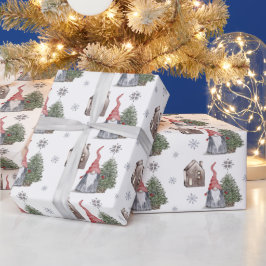 Cute Gnome House Tree Stars Pattern Cadeaupapier