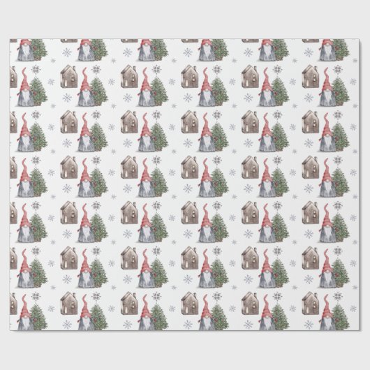 Cute Gnome House Tree Stars Pattern Cadeaupapier (Vlak)