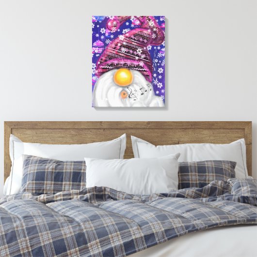 Cute Gnome in het Paarse Pet Zingt een kerstlied Canvas Afdruk (Insitu (Slaapkamer))