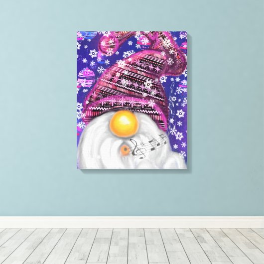 Cute Gnome in het Paarse Pet Zingt een kerstlied Canvas Afdruk (Insitu (Houten vloer))