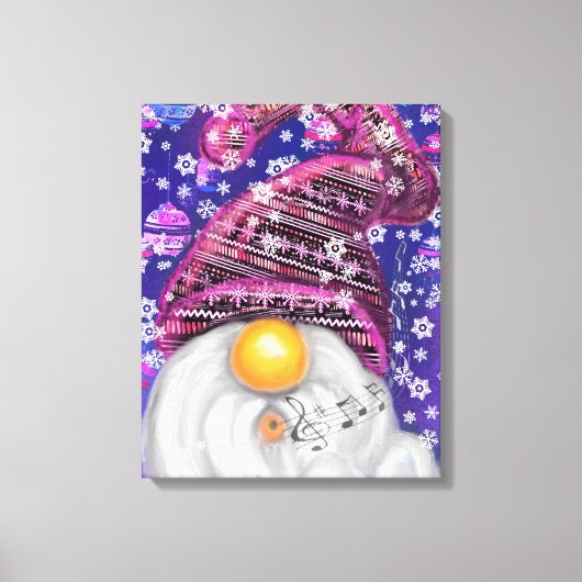Cute Gnome in het Paarse Pet Zingt een kerstlied Canvas Afdruk (Voorkant)