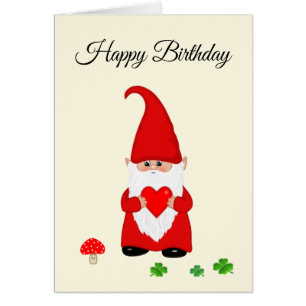 Cute Gnome in Red met Heart Birthday