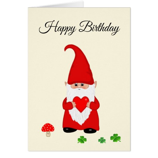 Cute Gnome in Red met Heart Birthday (Voorkant)