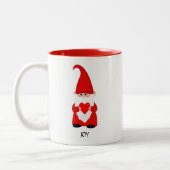 Cute Gnome in rood met hart Tweekleurige Koffiemok (Links)
