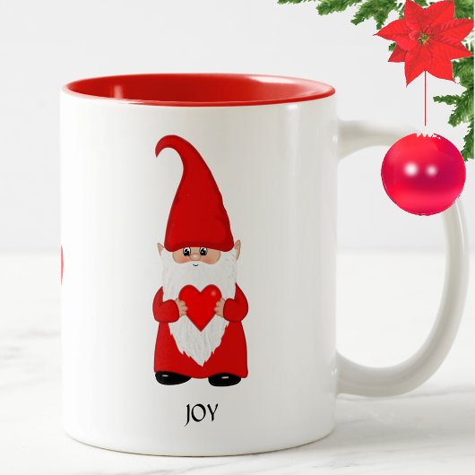 Cute Gnome in rood met hart Tweekleurige Koffiemok