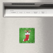 Cute Gnome in Stocking Green Swirls Snowflakes Magneet (Insitu (Vaatwasser))