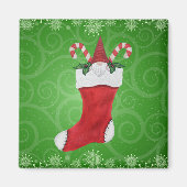 Cute Gnome in Stocking Green Swirls Snowflakes Magneet (Voorkant)