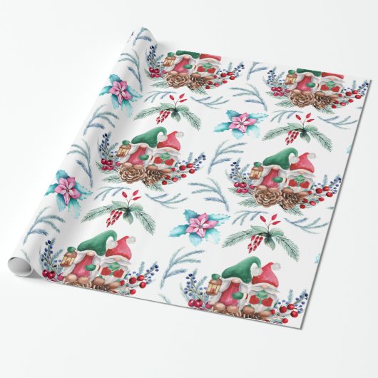 Cute Gnome kerst Cadeaupapier (Uitgerold)