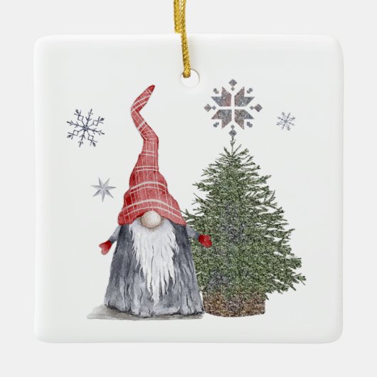 Cute Gnome kerstboomnaam Prettige feestdagen Keramisch Ornament (Voorkant)
