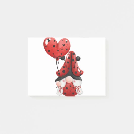 Cute Gnome Ladybug With Heart Balloon Post-it® Notes (Voorkant)
