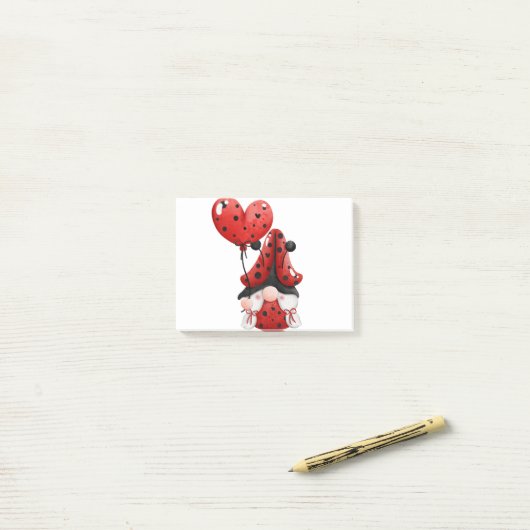 Cute Gnome Ladybug With Heart Balloon Post-it® Notes (Op bureau)
