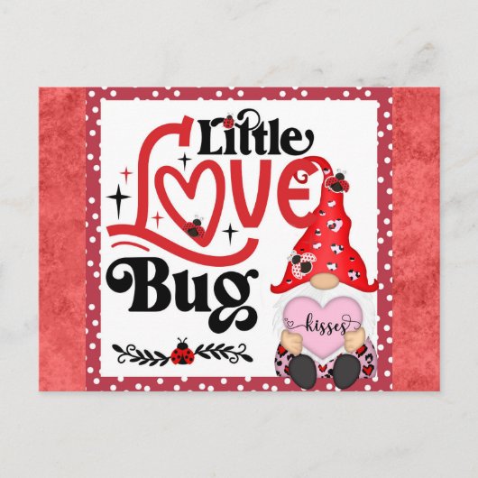 Cute Gnome Little Love Bug Ladybug Valentijnsdag Briefkaart (Voorkant)