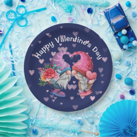 Cute Gnome Love and Hearts Valentijnsdag Papieren Bordje (Feest)