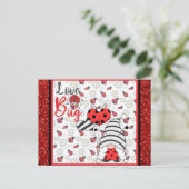 Cute Gnome Love Bug Ladybug Valentijnsdag Briefkaart (Staand voorkant)