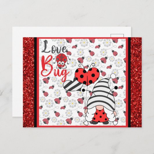 Cute Gnome Love Bug Ladybug Valentijnsdag Briefkaart (Voorkant / Achterkant)