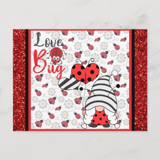 Cute Gnome Love Bug Ladybug Valentijnsdag Briefkaart (Voorkant)