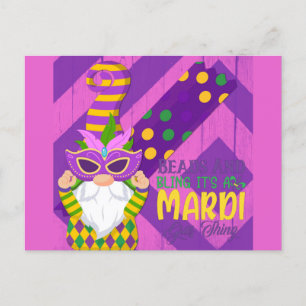 Cute Gnome Mardi Gras Beads Bling Briefkaart