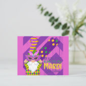 Cute Gnome Mardi Gras Beads Bling Briefkaart (Staand voorkant)