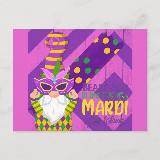 Cute Gnome Mardi Gras Beads Bling Briefkaart (Voorkant)