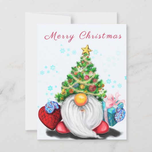 Cute Gnome met Pet met kerstbomen en cadeautjes -  (Voorkant)