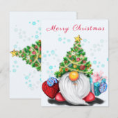 Cute Gnome met Pet met kerstbomen en cadeautjes - (Voorkant / Achterkant)