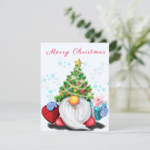 Cute Gnome met Pet met kerstbomen en cadeautjes - 