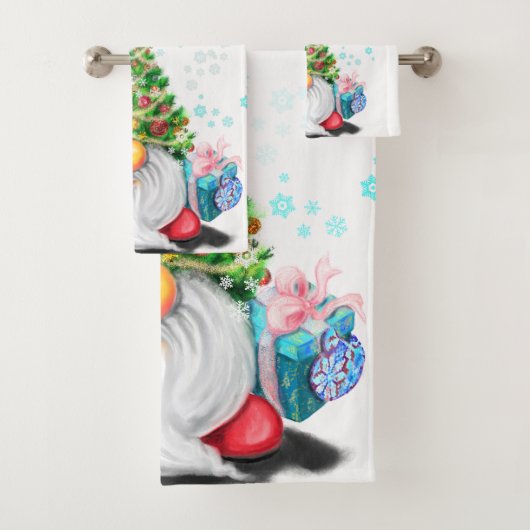 Cute Gnome met Pet met kerstbomen en cadeautjes -  Bad Handdoek (Insitu)