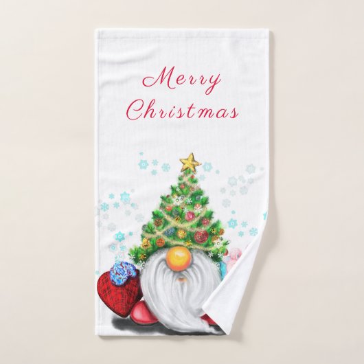 Cute Gnome met Pet met kerstbomen en cadeautjes - Bad Handdoek (Handdoek)