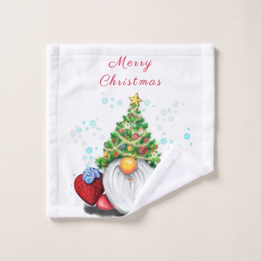 Cute Gnome met Pet met kerstbomen en cadeautjes - Bad Handdoek (Wasdoekje)