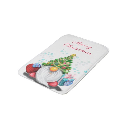 Cute Gnome met Pet met kerstbomen en cadeautjes - Badmat (Gekanteld)