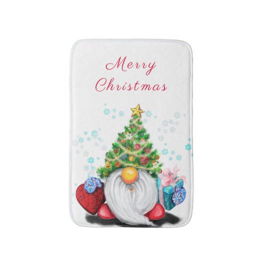 Cute Gnome met Pet met kerstbomen en cadeautjes -  Badmat (Voorkant Verticaal)