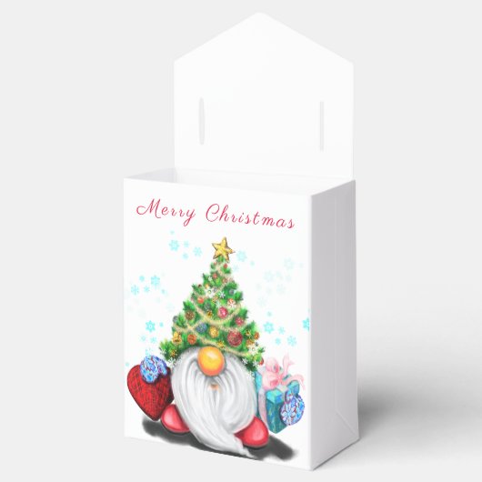 Cute Gnome met Pet met kerstbomen en cadeautjes -  Bedankdoosjes (Geopend)