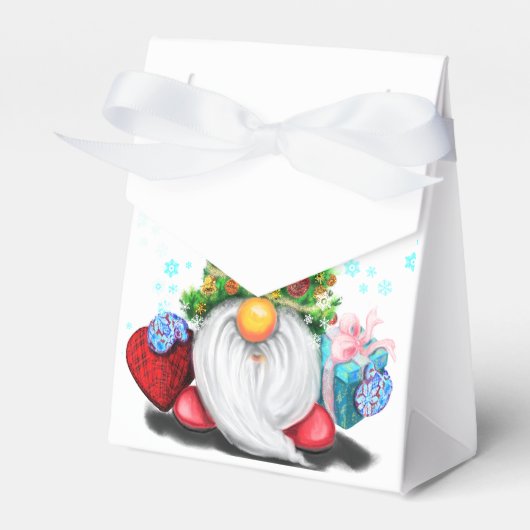 Cute Gnome met Pet met kerstbomen en cadeautjes - Bedankdoosjes (Voorkant Zijde)