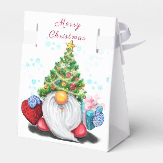 Cute Gnome met Pet met kerstbomen en cadeautjes -  Bedankdoosjes (Achterkant)