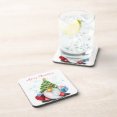 Cute Gnome met Pet met kerstbomen en cadeautjes -  Bier Onderzetter (Rechterzijde)