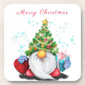 Cute Gnome met Pet met kerstbomen en cadeautjes -  Bier Onderzetter (Voorkant)
