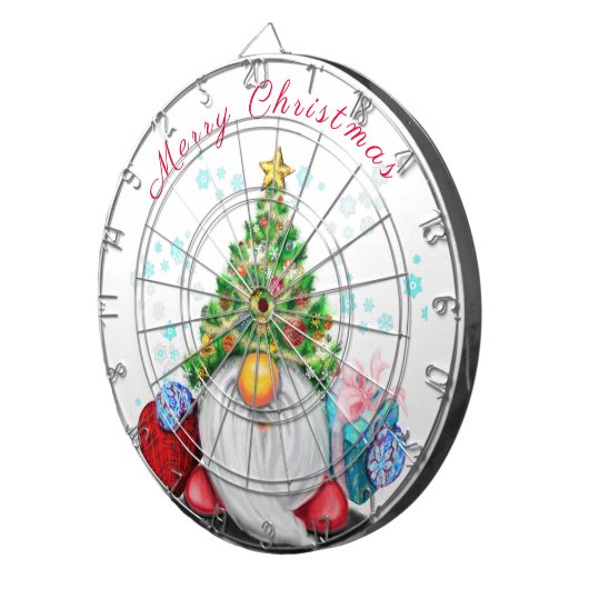 Cute Gnome met Pet met kerstbomen en cadeautjes -  Dartbord (Voorkant Rechts)