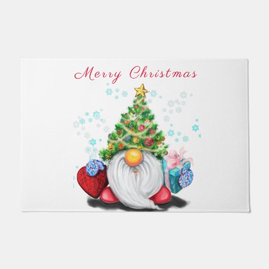 Cute Gnome met Pet met kerstbomen en cadeautjes - Deurmat (Voorkant)