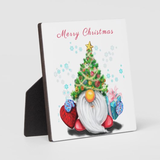 Cute Gnome met Pet met kerstbomen en cadeautjes -  Fotoplaat (Voorkant)