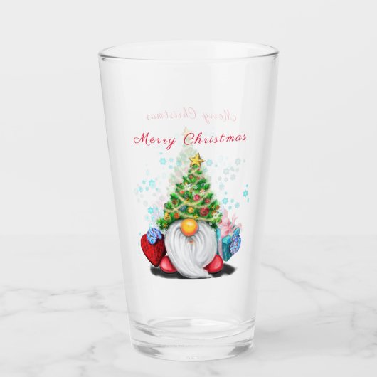 Cute Gnome met Pet met kerstbomen en cadeautjes - Glas (Voorkant)
