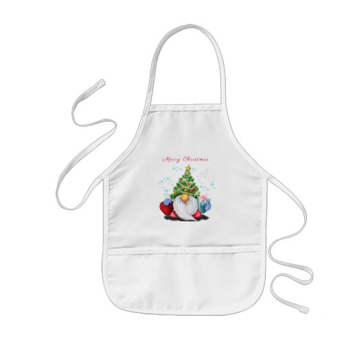 Cute Gnome met Pet met kerstbomen en cadeautjes - Kinder Schort (Voorkant)