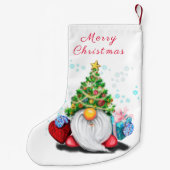 Cute Gnome met Pet met kerstbomen en cadeautjes - Kleine Kerstsok (Achterkant)
