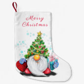 Cute Gnome met Pet met kerstbomen en cadeautjes - Kleine Kerstsok (Voorkant)