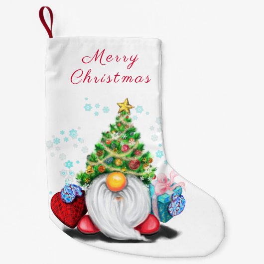 Cute Gnome met Pet met kerstbomen en cadeautjes -  Kleine Kerstsok (Voorkant)