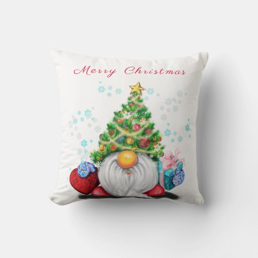 Cute Gnome met Pet met kerstbomen en cadeautjes - Kussen (Voorkant)