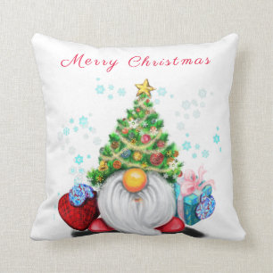 Cute Gnome met Pet met kerstbomen en cadeautjes -  Kussen