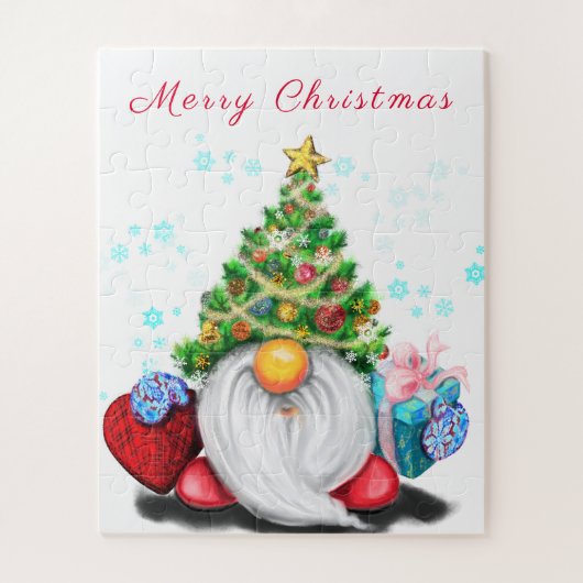 Cute Gnome met Pet met kerstbomen en cadeautjes -  Legpuzzel (Verticaal)