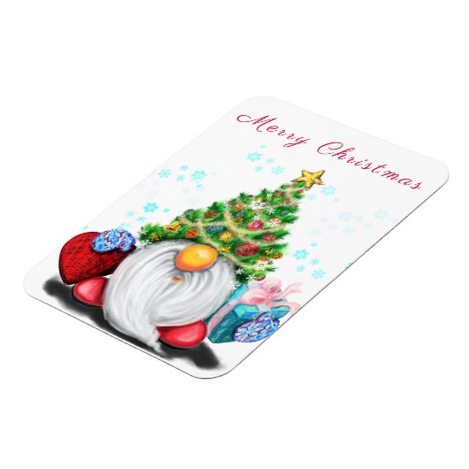 Cute Gnome met Pet met kerstbomen en cadeautjes -  Magneet (Linkerzijde)
